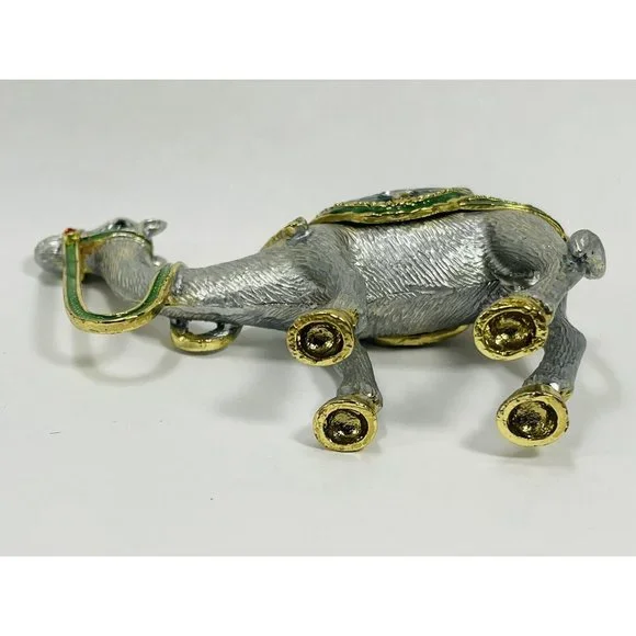 Crystal Bejeweled Camel Heavy Latching Trinket Box Silver Gold Emerald Colored - Picture 14 of 16